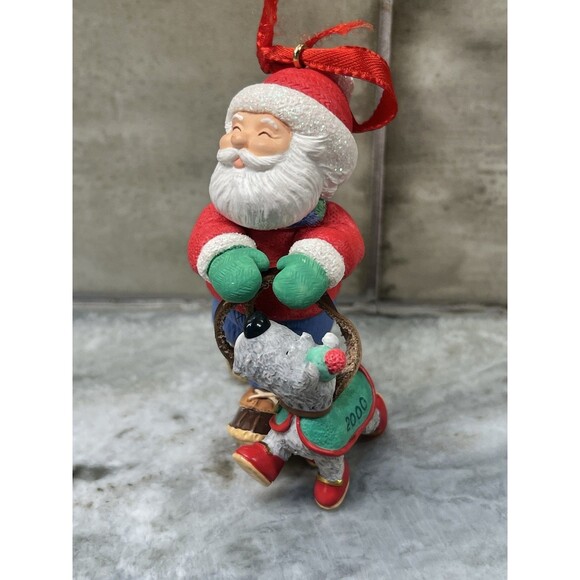 HALLMARK Keepsake Ornament 2000 STROLL AROUND THE POLE Santa Schnauzer Dog NEW - Picture 2 of 6